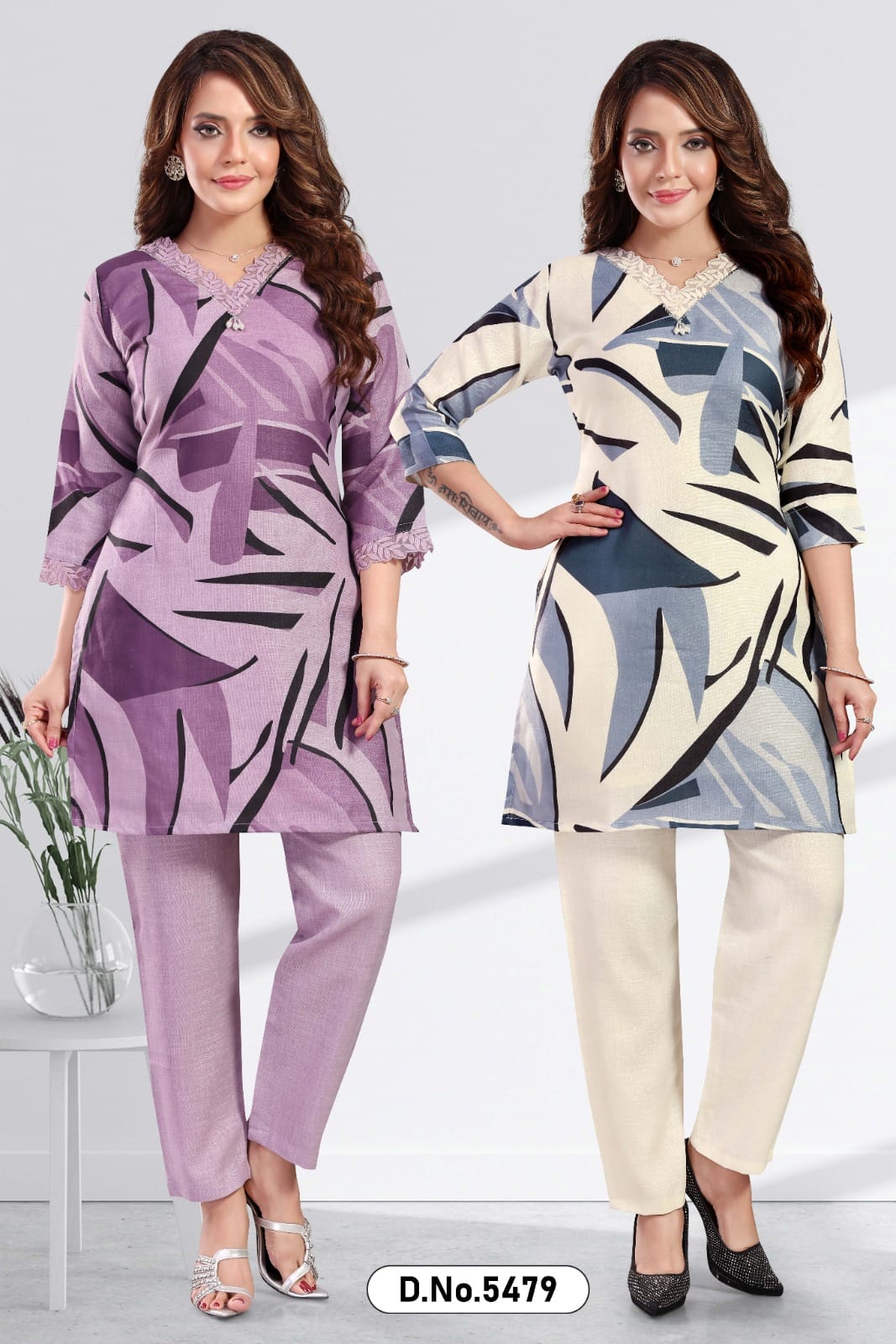 Premium Printed Mid-Length Co-ord Set with Delicate Lace Accents