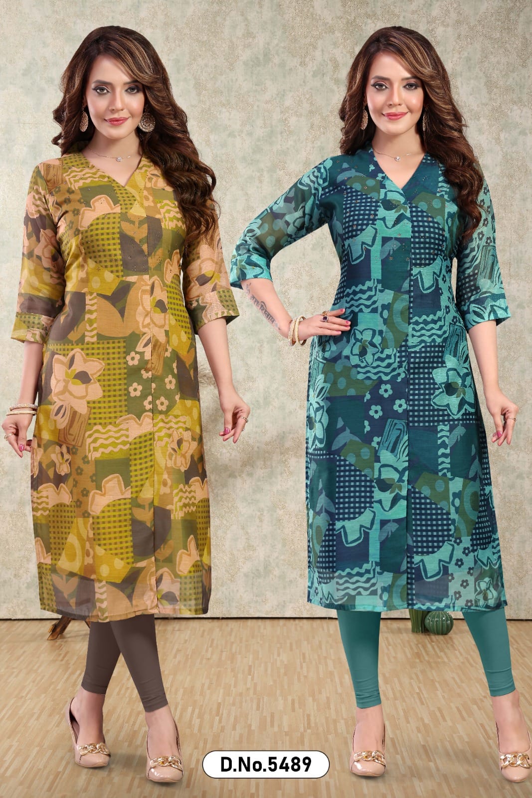 Premium Silk V-Neck Kurti with Double-Sided Asttar