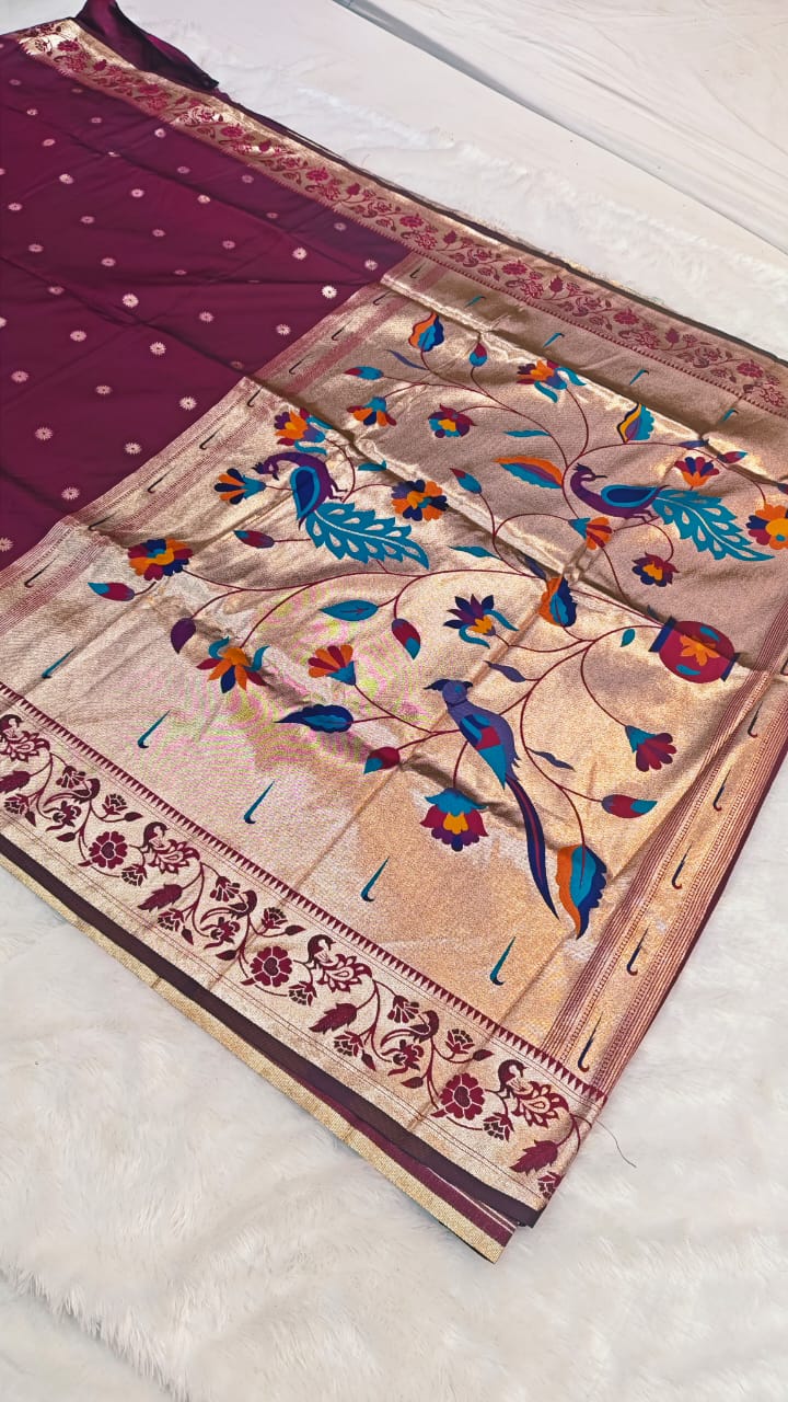 Traditional Munia Paithani Silk Saree with Meenakari Peacock Zari Pallu