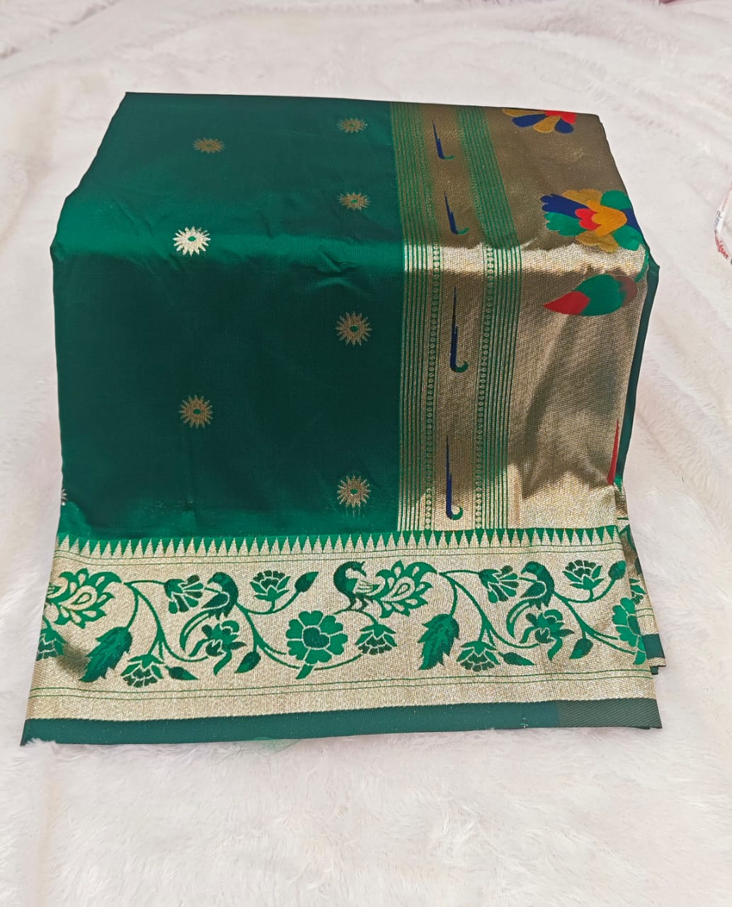 Traditional Munia Paithani Silk Saree with Meenakari Peacock Zari Pallu
