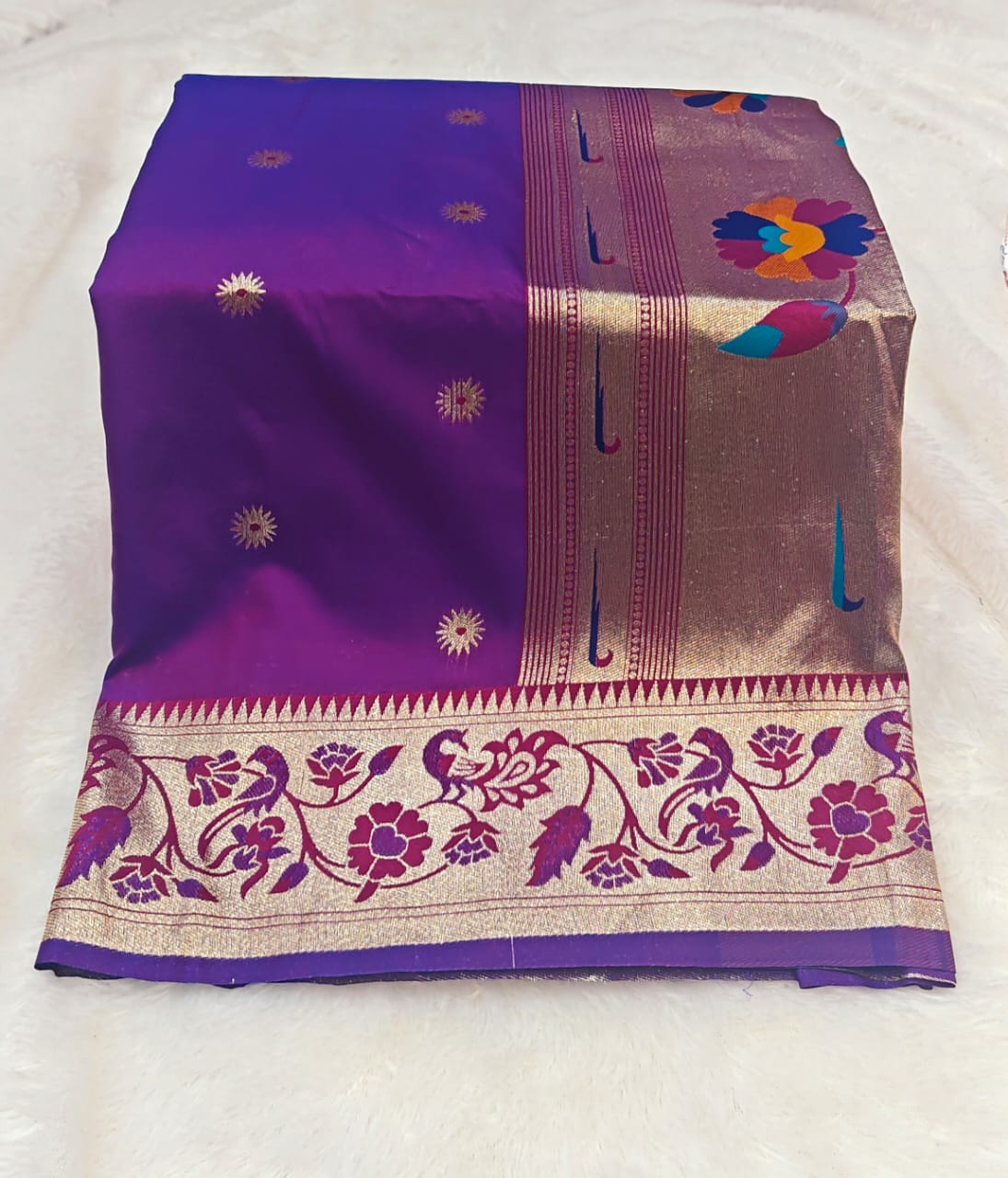 Traditional Munia Paithani Silk Saree with Meenakari Peacock Zari Pallu