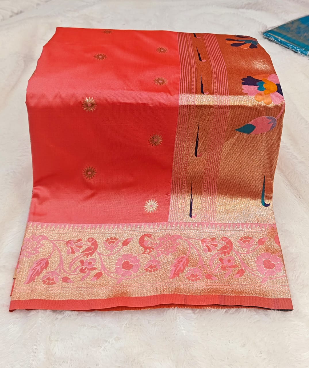 Traditional Munia Paithani Silk Saree with Meenakari Peacock Zari Pallu