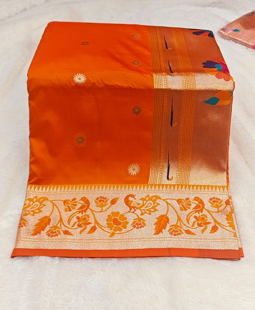 Traditional Munia Paithani Silk Saree with Meenakari Peacock Zari Pallu