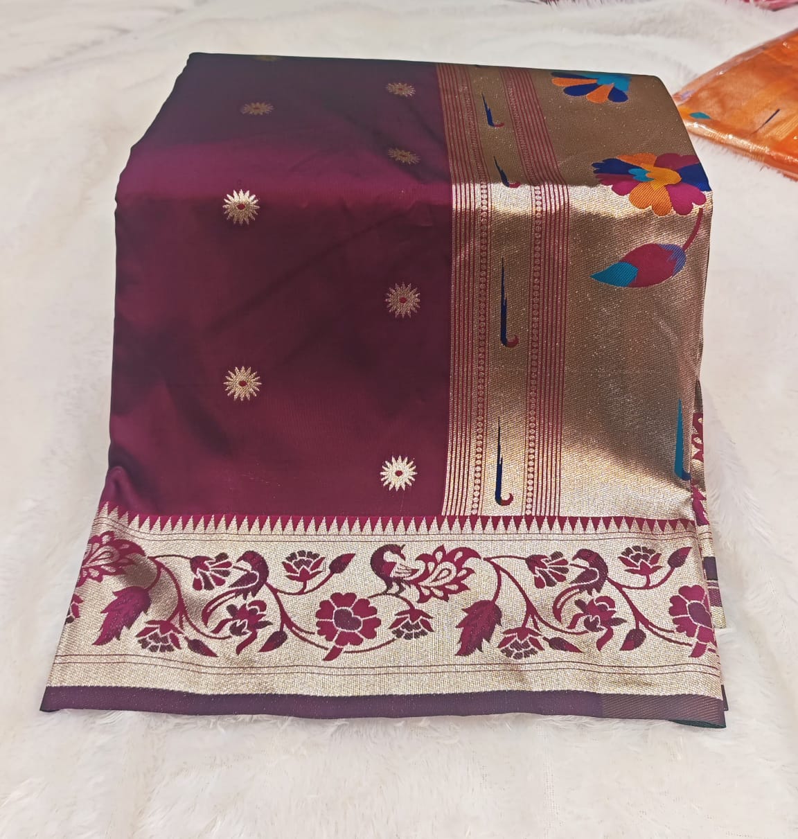 Traditional Munia Paithani Silk Saree with Meenakari Peacock Zari Pallu