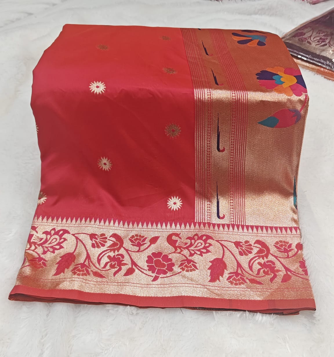 Traditional Munia Paithani Silk Saree with Meenakari Peacock Zari Pallu