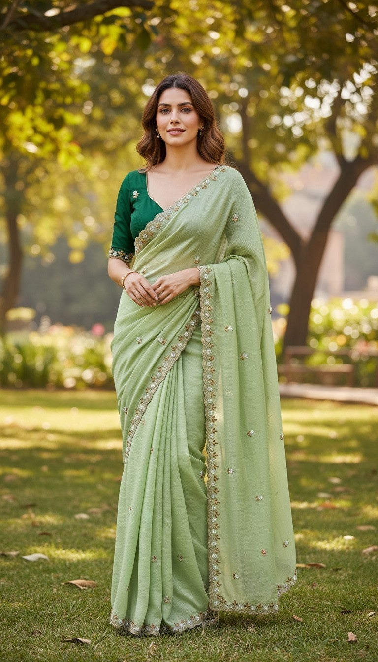 Beet Work Orgenja Saree Work With Contras Blous