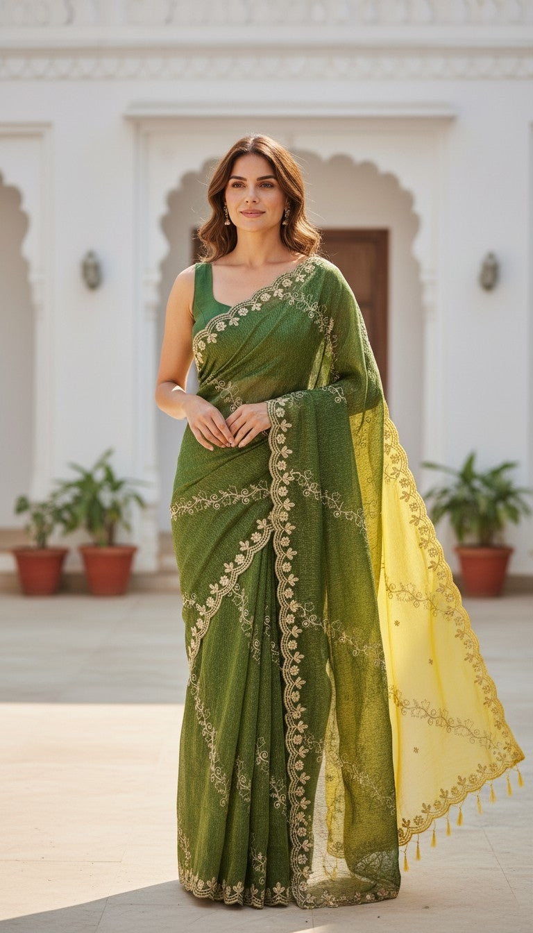 Beet Work Orgenja Saree Work With Contras Blous