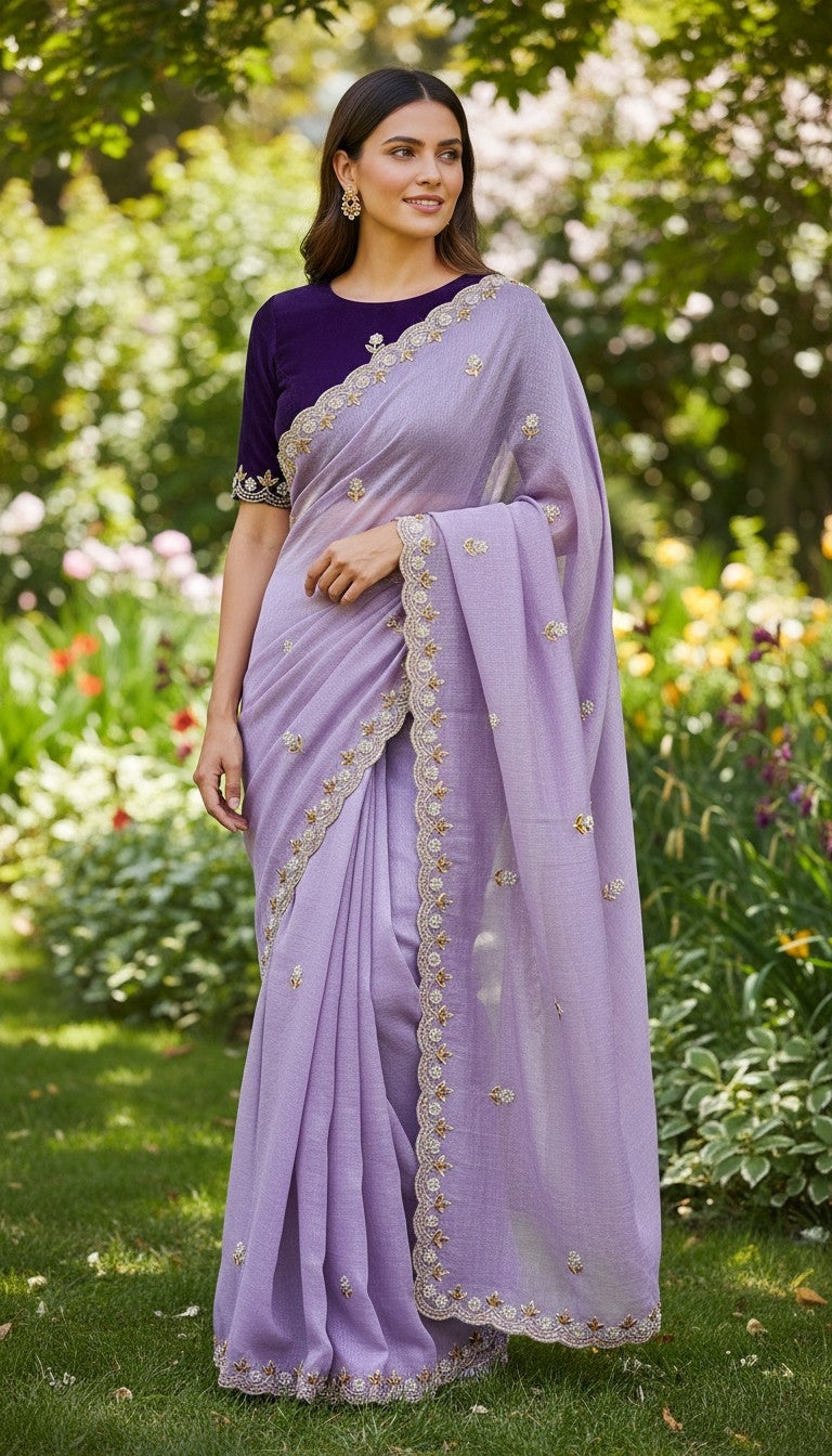 Beet Work Orgenja Saree Work With Contras Blous