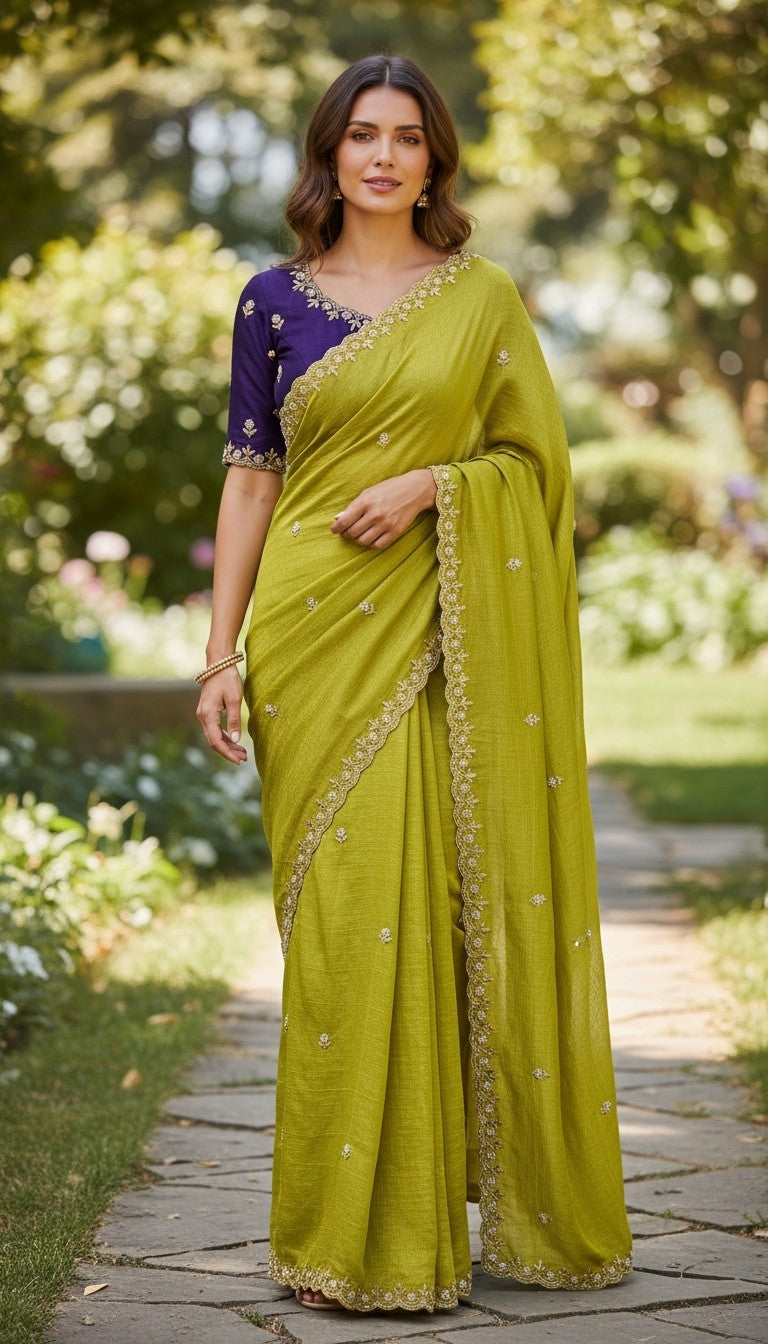 Beet Work Orgenja Saree Work With Contras Blous