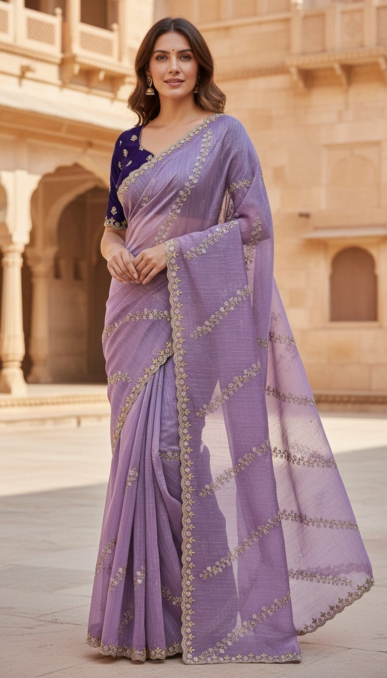 Beet Work Orgenja Saree Work With Contras Blous