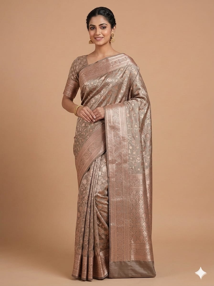 Premium Satin Shalu Saree – Elegant All-Over Jari Work