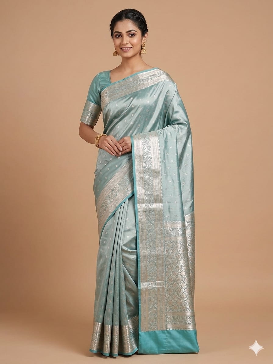 Premium Satin Shalu Saree – Elegant All-Over Jari Work