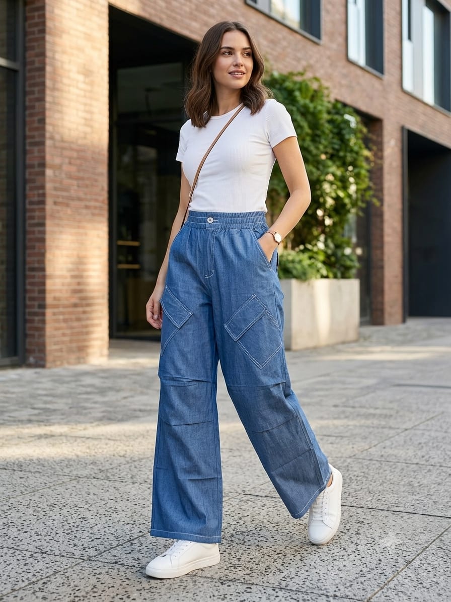 Trendy Wide-Leg Blue Jeans for Women