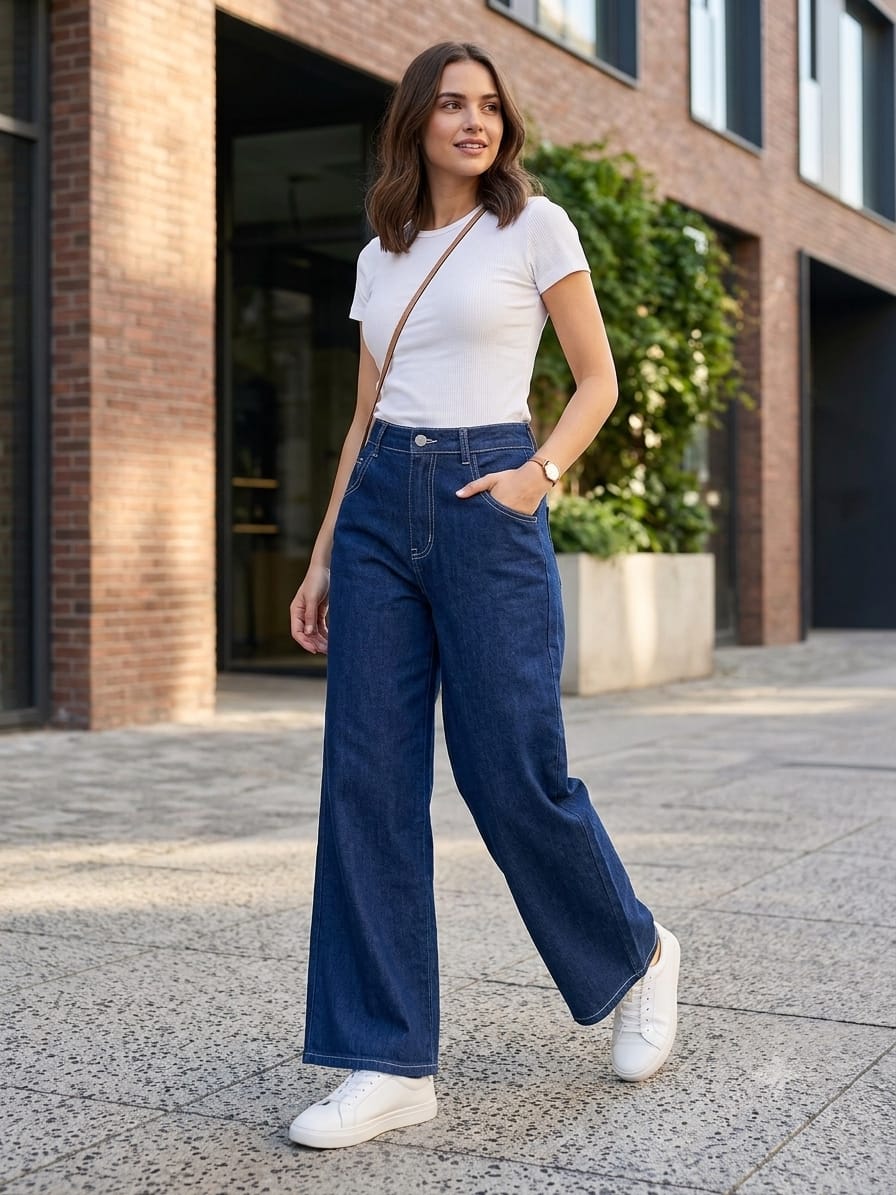 Trendy Wide-Leg Blue Jeans for Women