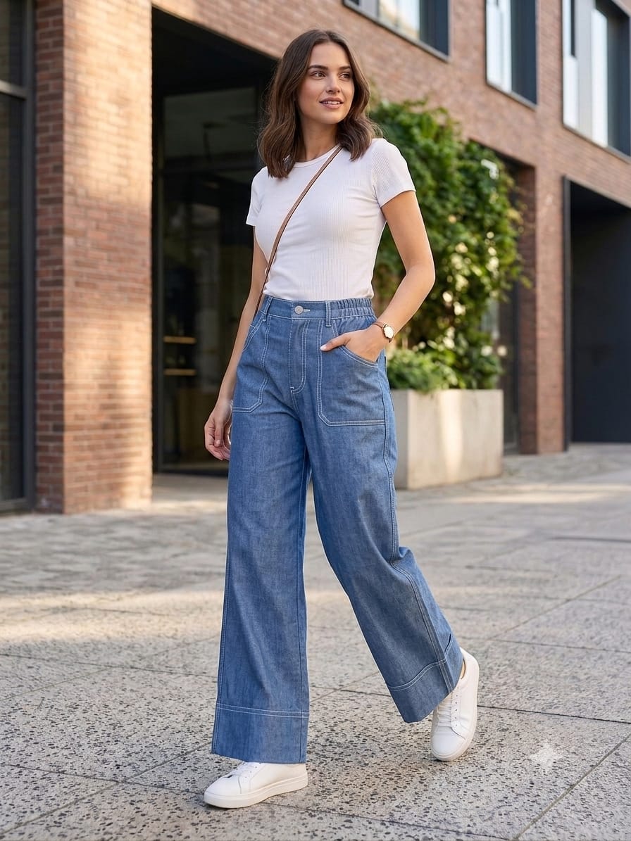 Trendy Wide-Leg Blue Jeans for Women