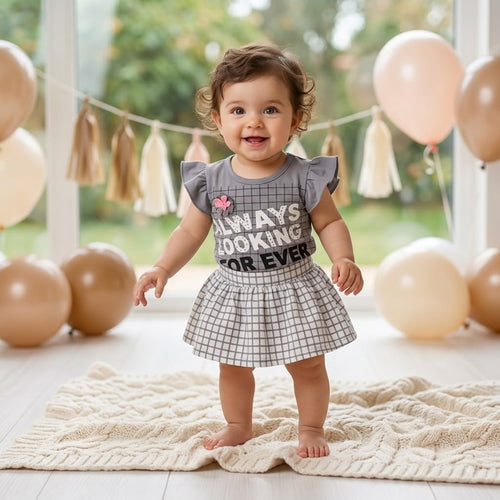 Baby Girl Windowpane Check Top & Skirt Set