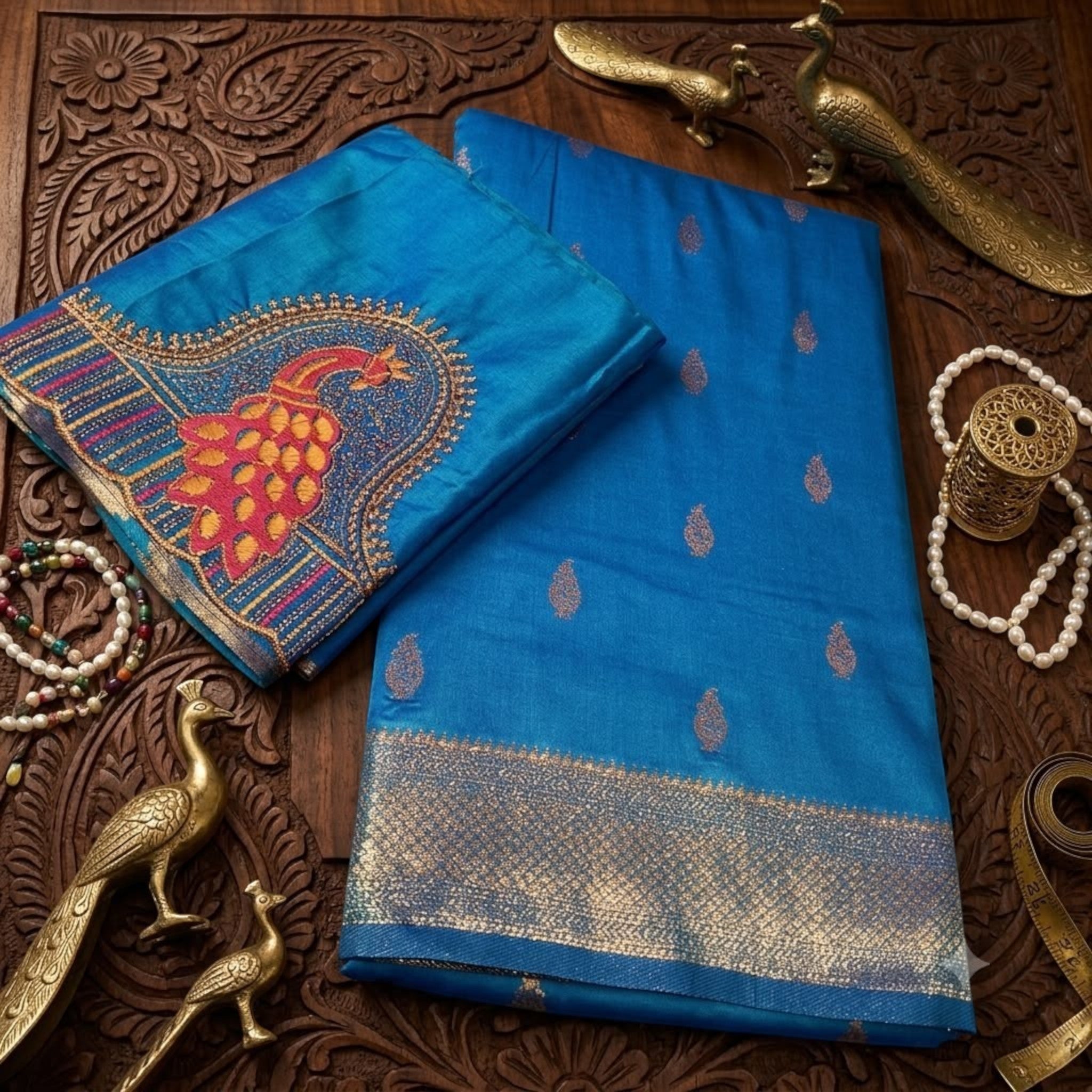 Satin Kattpadar Aari Work Blouse Saree