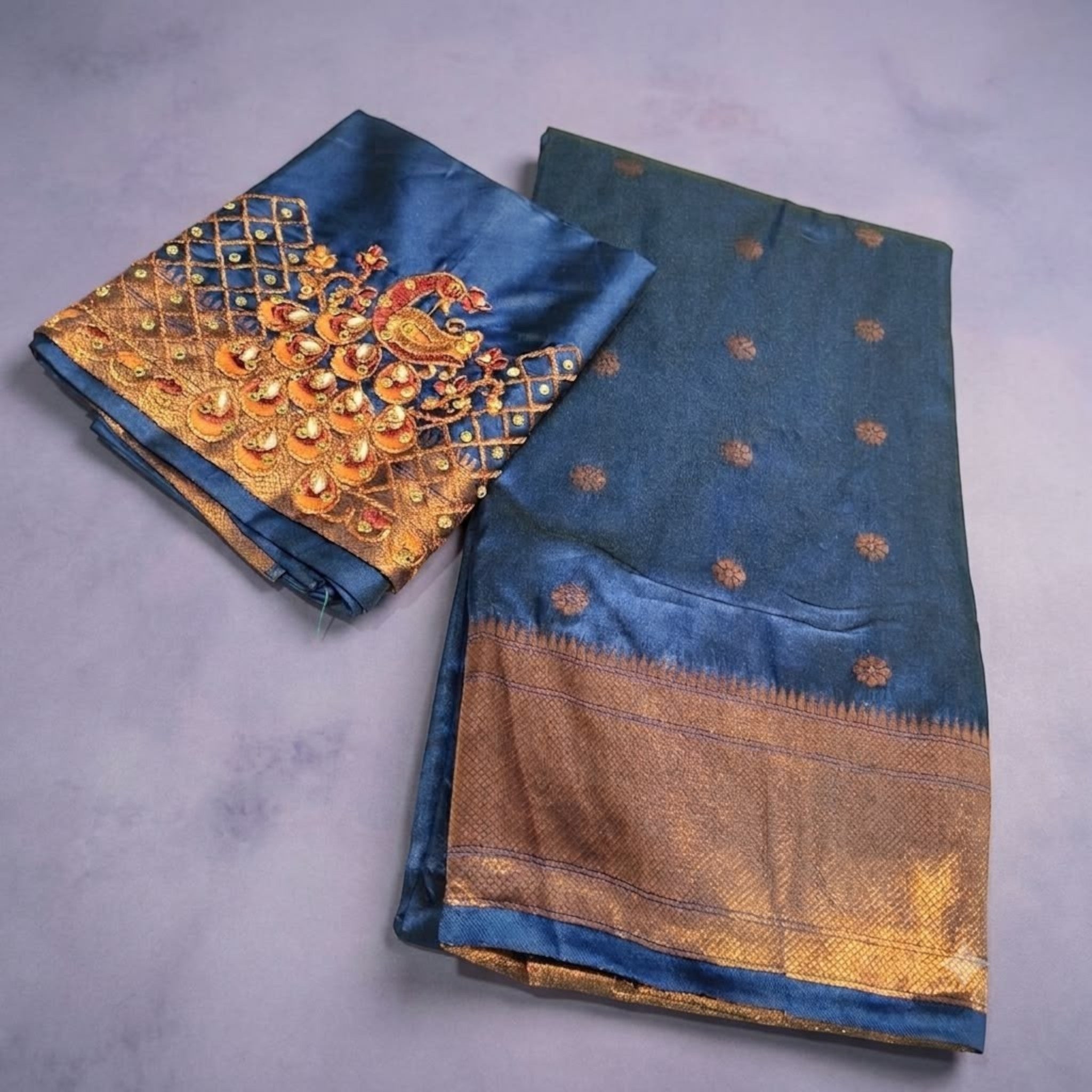 Satin Kattpadar Aari Work Blouse Saree