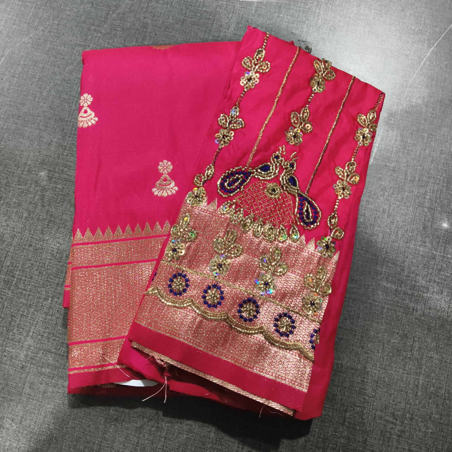Jhumka Paithani with Bit Aariwork Blouse