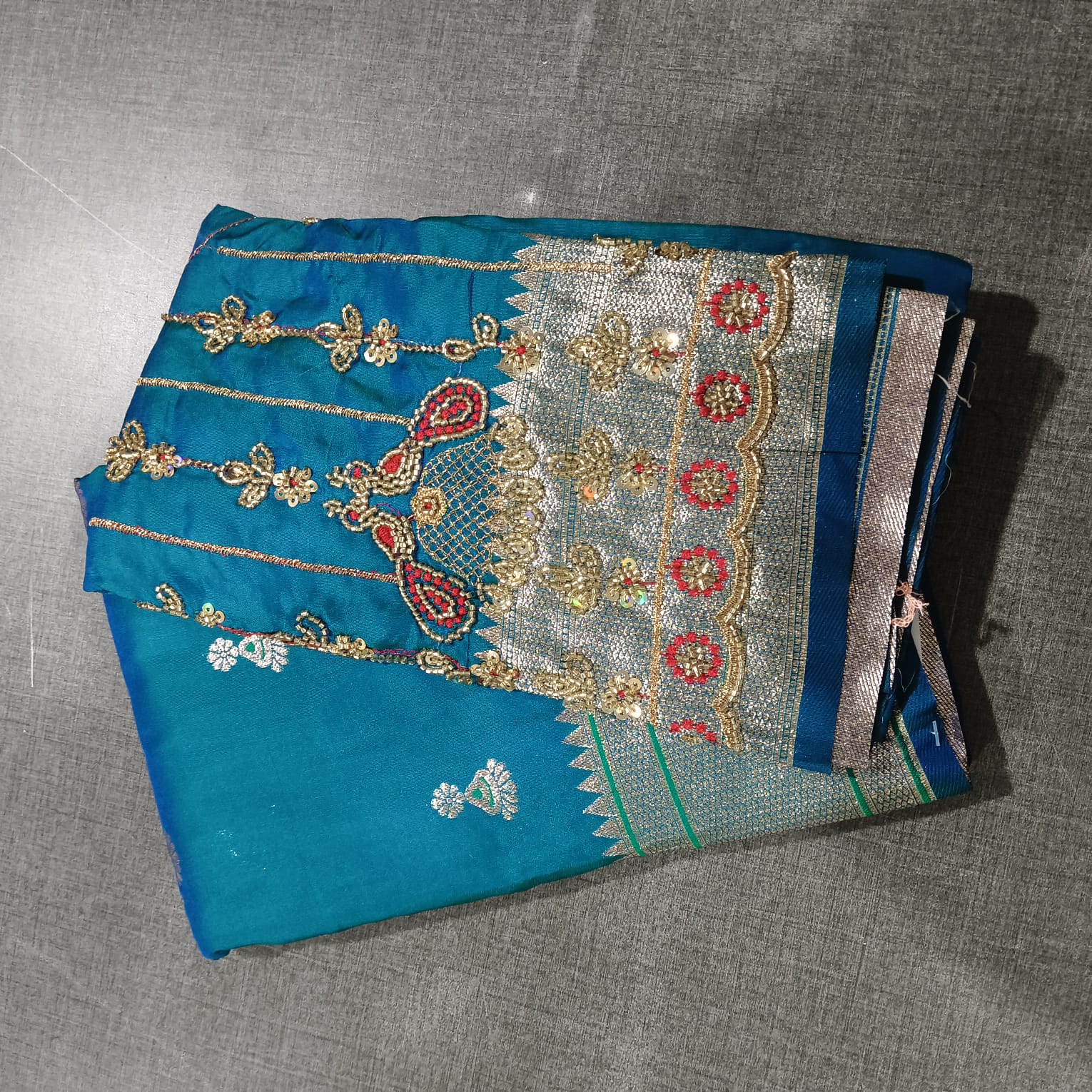 Jhumka Paithani with Bit Aariwork Blouse