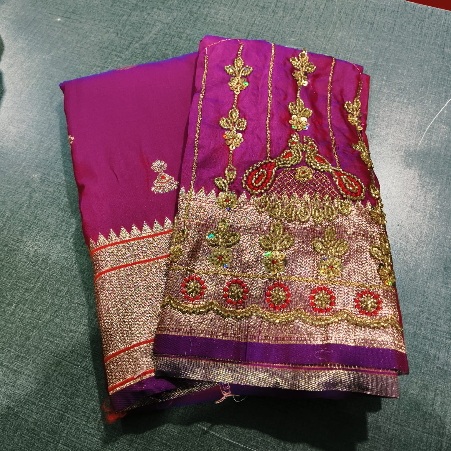 Jhumka Paithani with Bit Aariwork Blouse