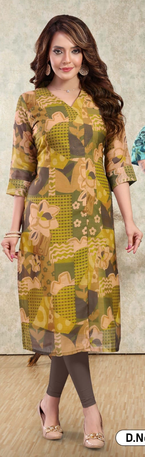 Premium Silk V-Neck Kurti with Double-Sided Asttar