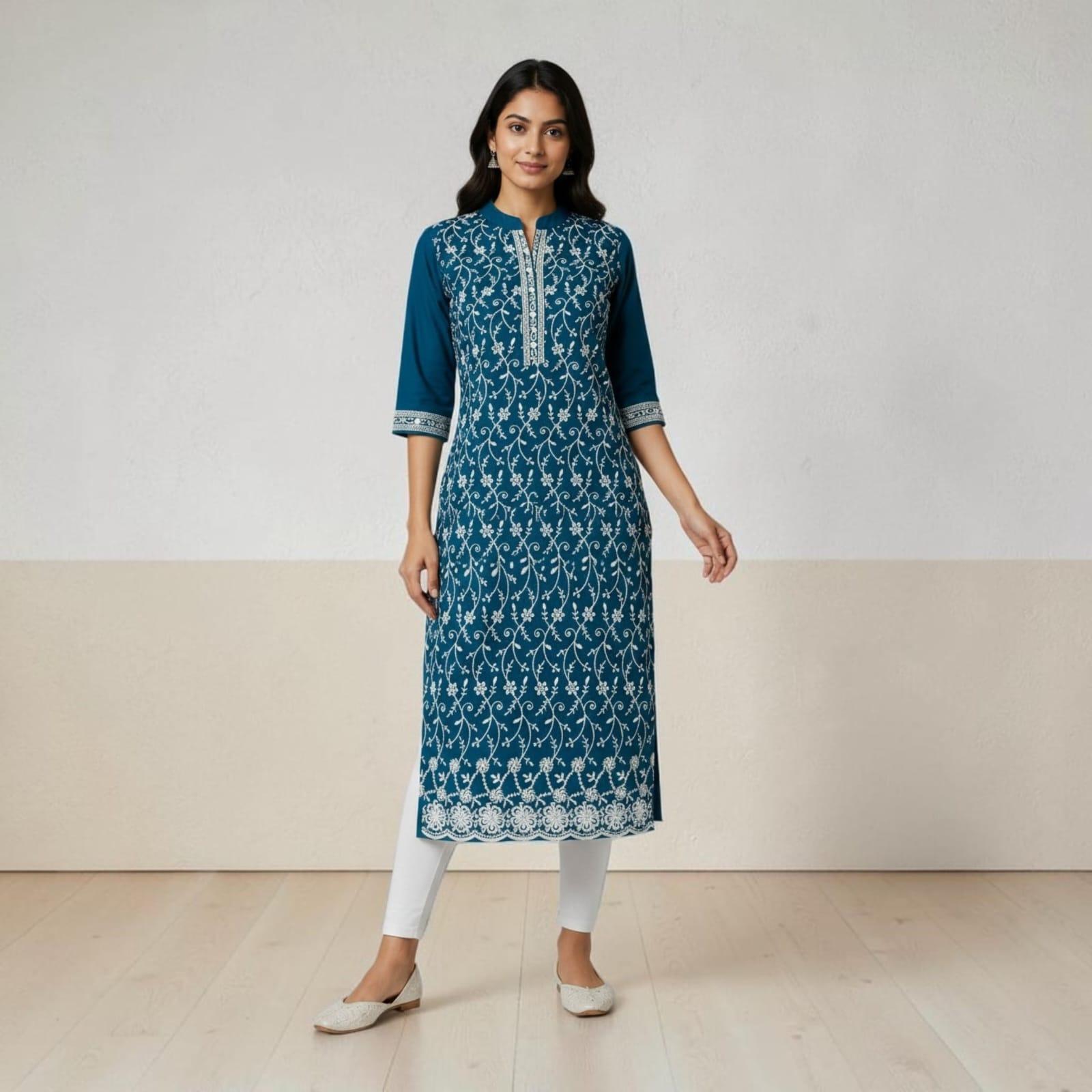Traditional Embroidered Straight Kurta Tunic