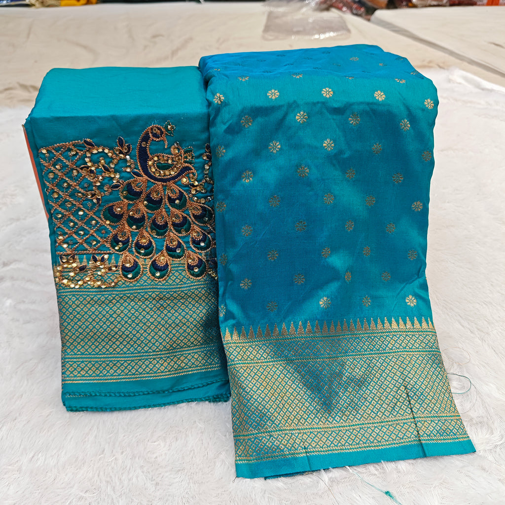 Premium Kalanjali Silk Saree with Handcrafted Aari Work Blouse