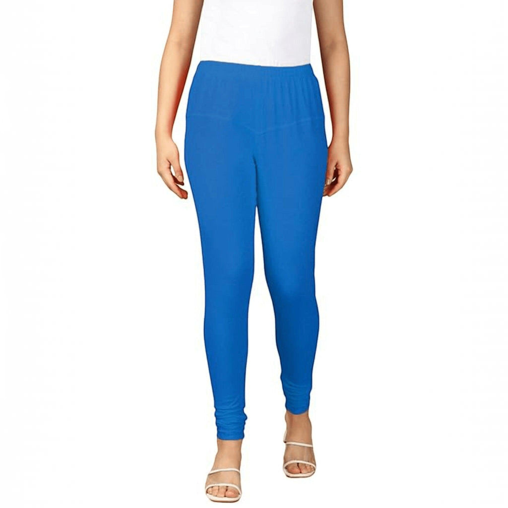 City Center blue cotton lycra churidar leggings for women featuring a comfortable pull-on design.
