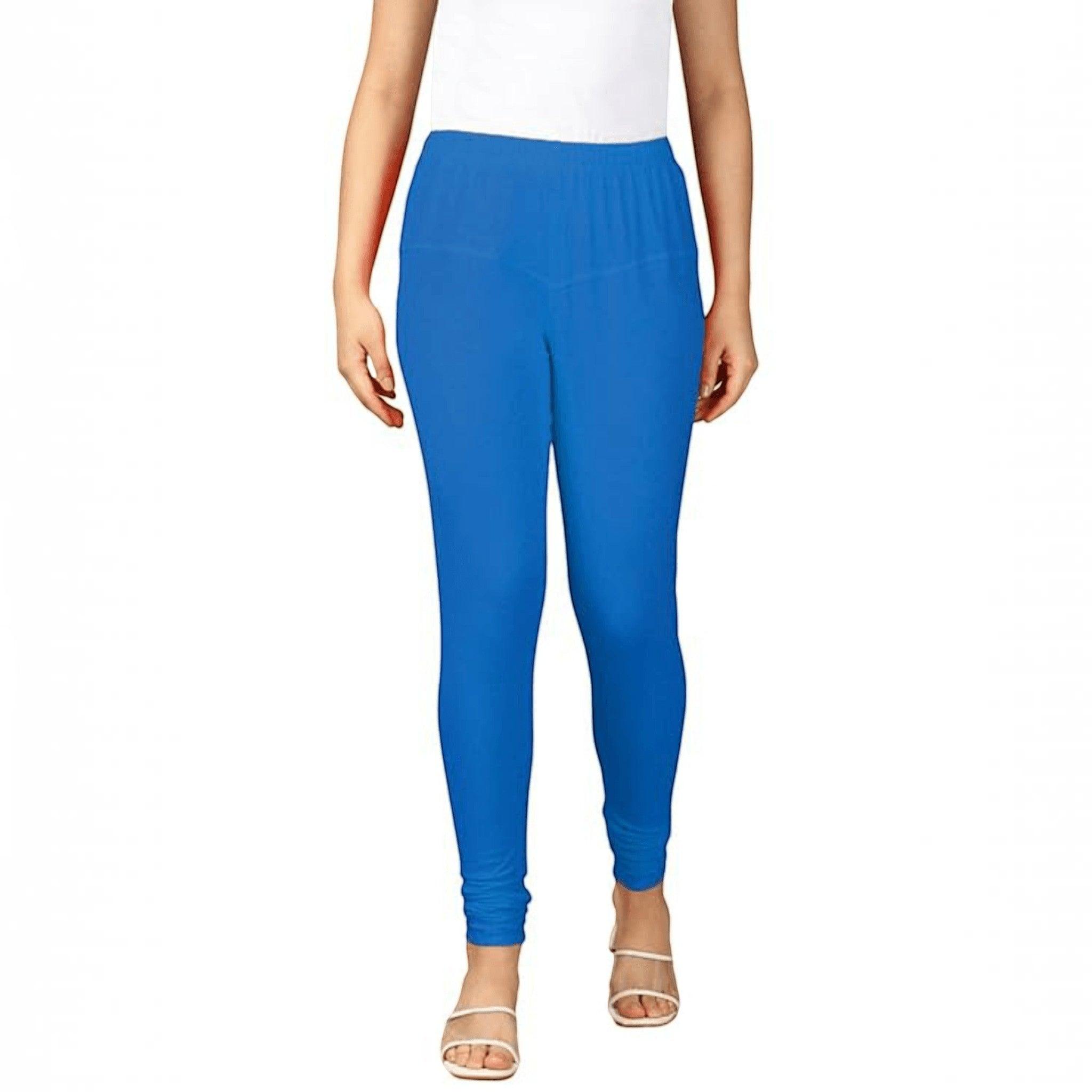 City Center blue cotton lycra churidar leggings for women featuring a comfortable pull-on design.