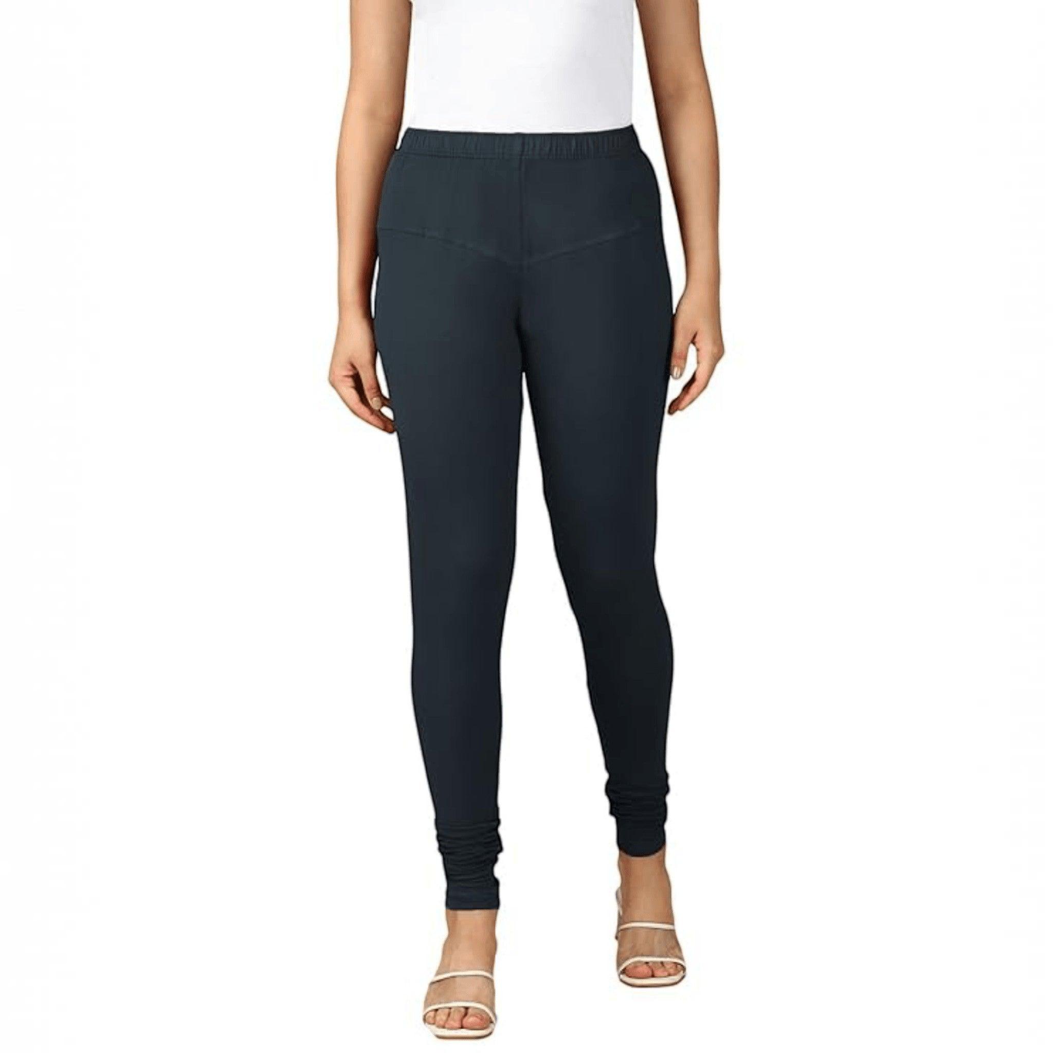 City Center solid dark grey cotton lycra churidar leggings for women with a comfortable pull-on design