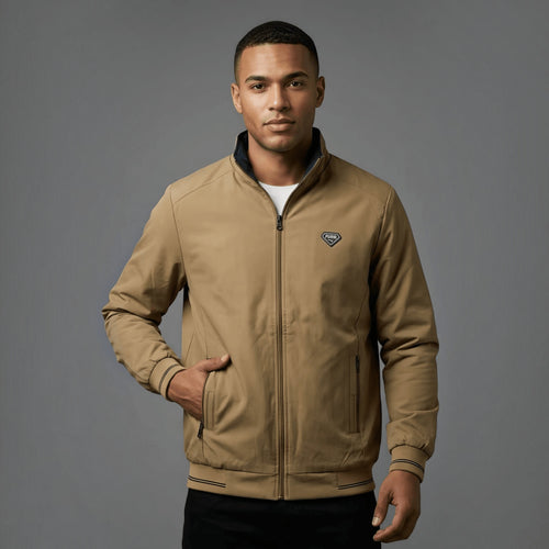 City Center khaki reversible parachute jacket for professionals, featuring a zip-up front and ribbed cuffs.