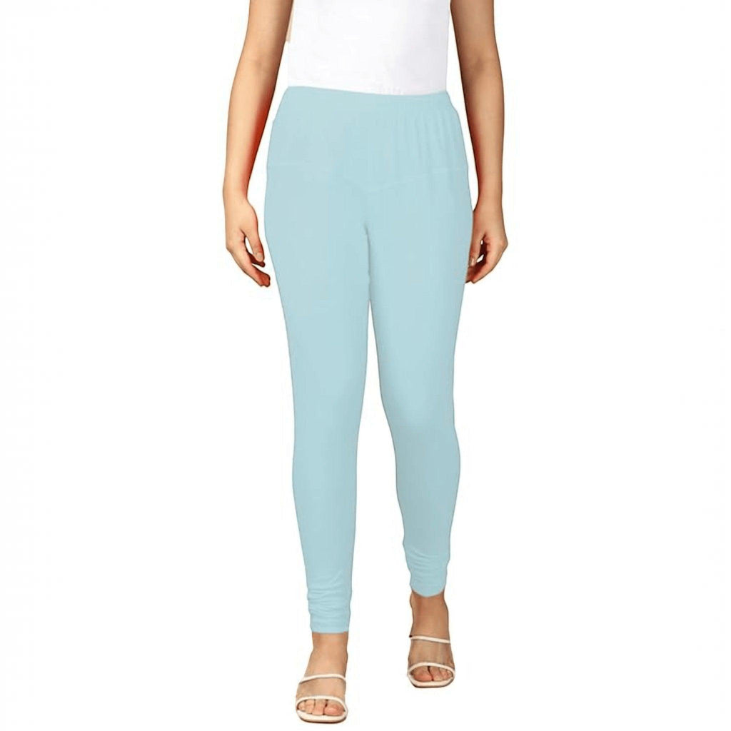 City Center light blue cotton lycra churidar leggings for women, featuring a comfortable pull-on design.