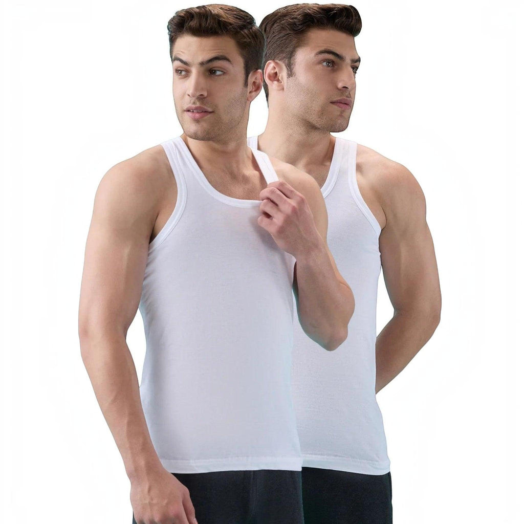City Center MACHO METRO white round neck cotton vest worn by a model for a comfortable and breathable fit