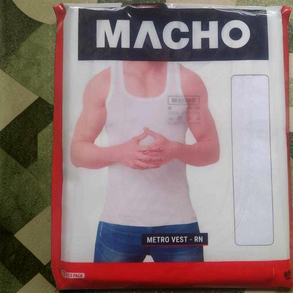 City Center MACHO Metro round neck white cotton men's vest in a two-piece retail pack