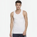 City Center Macroman white seamless cotton vest with a round neck worn by a male model