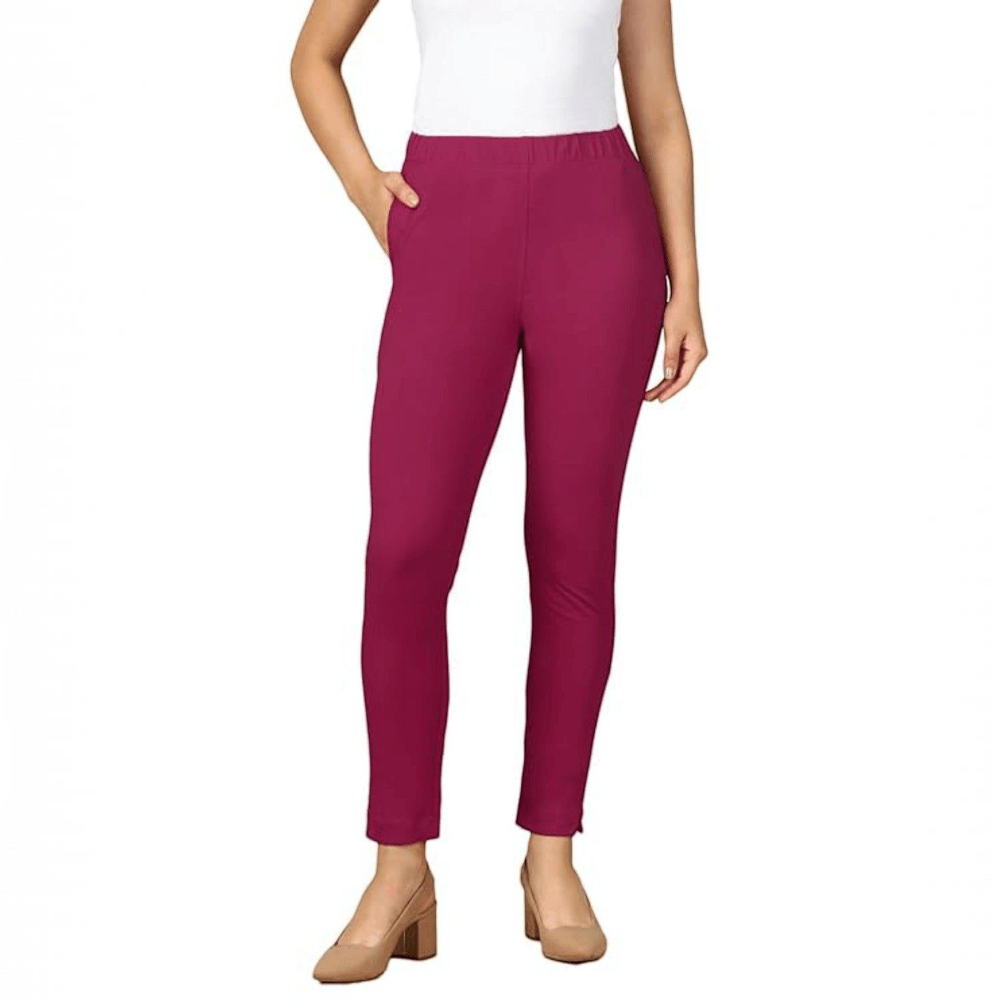 City Center PYNK by Lux Cozi magenta cotton lycra kurtipant with side pocket and elasticated waistband
