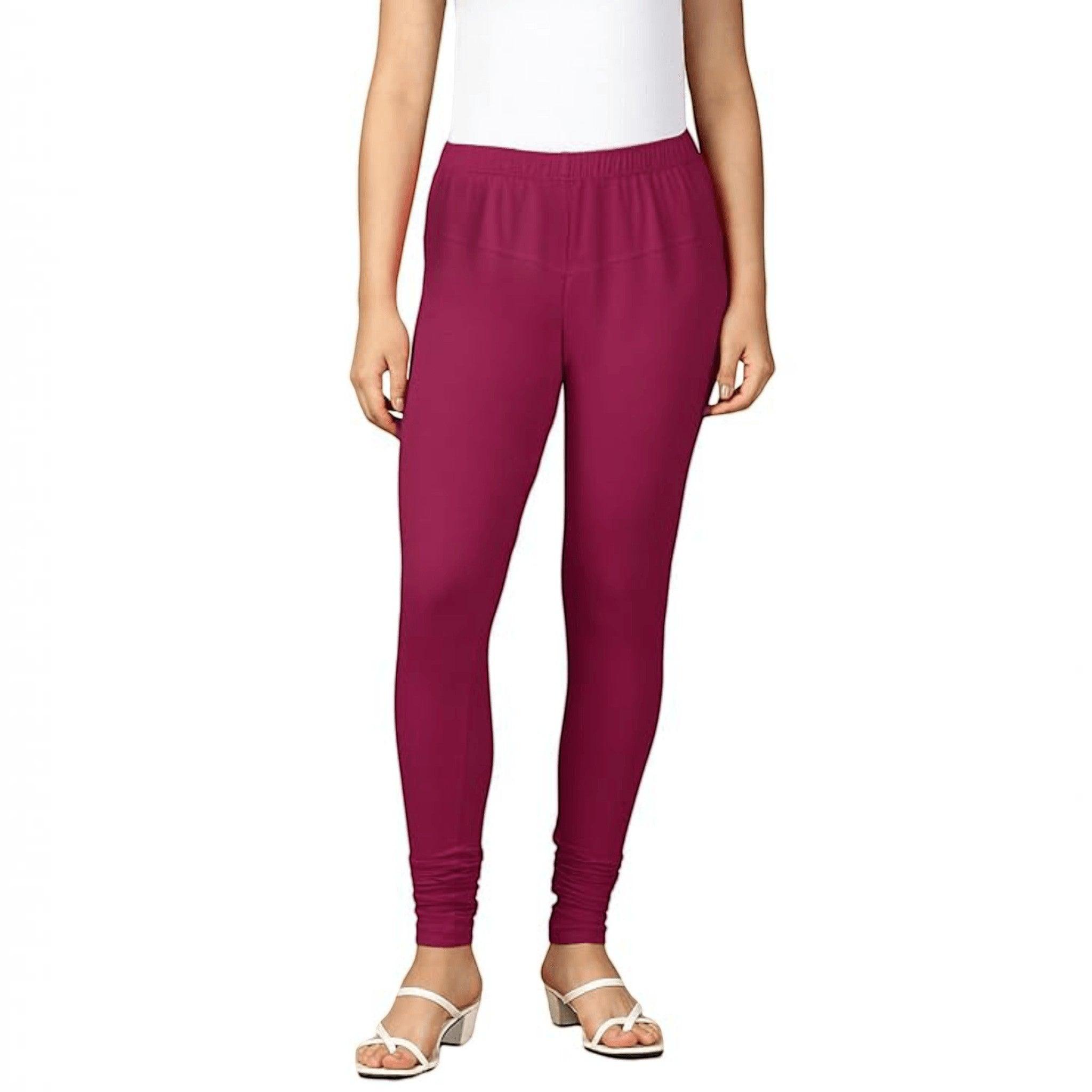 City Center PYNK by Lux Cozi solid maroon churidar leggings for women in premium cotton lycra fabric