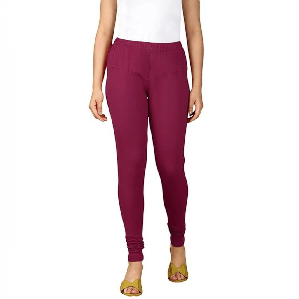 City Center maroon cotton lycra churidar leggings for women with a comfortable pull-on fit and full-length design.