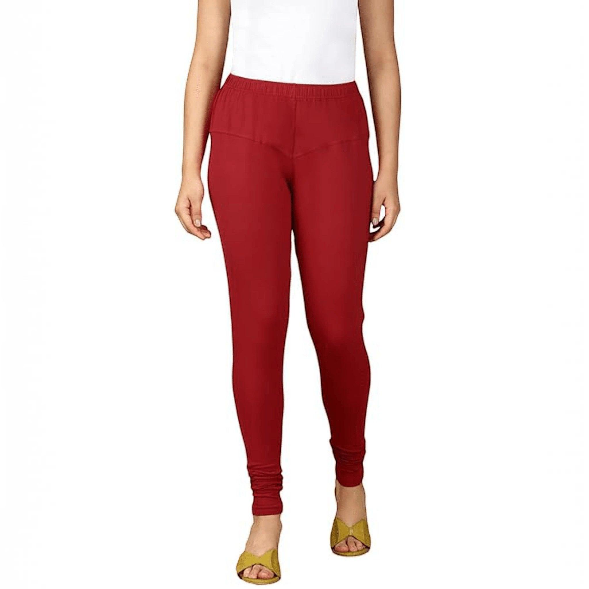 City Center maroon cotton lycra churidar leggings for women, featuring a comfortable stretch fit and full length.