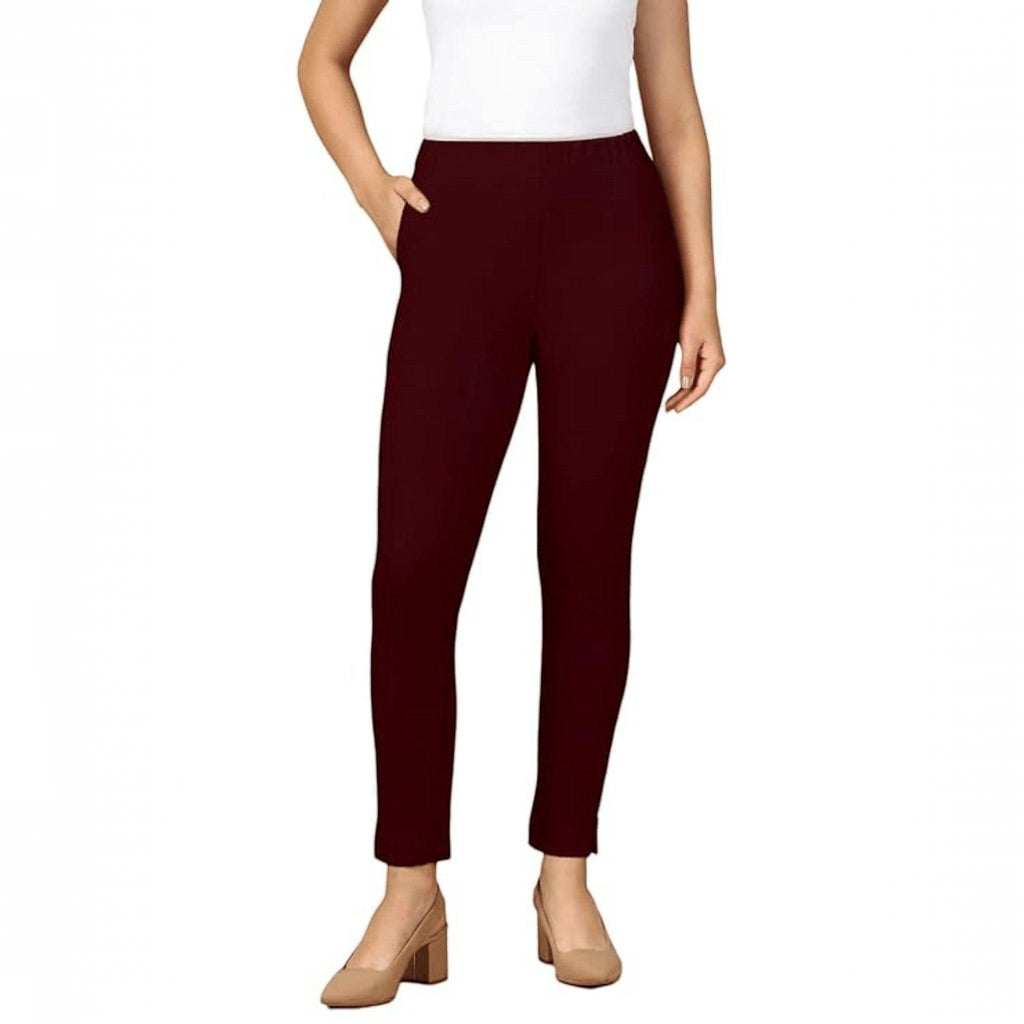 City Center PYNK by Lux Cozi maroon cotton lycra kurtipant with side pocket and elasticated waistband