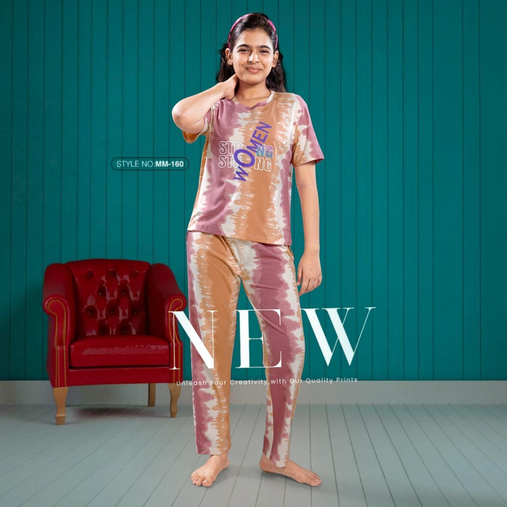 City Center Mawa Girl tie-dye print co-ord set featuring a short-sleeve top and matching pants on a young girl.