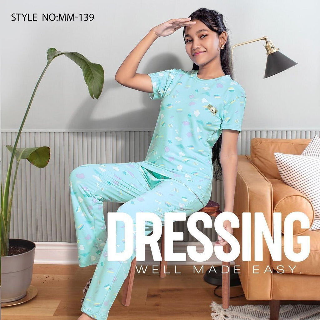 City Center Mawa girls light blue printed cord set in soft imported looper fabric worn by a young girl