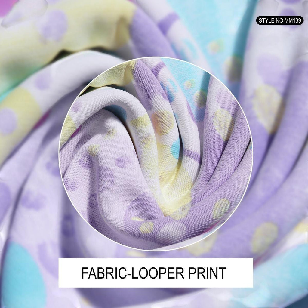 City Center Mawa girls premium imported looper fabric with a soft pastel purple and yellow floral print texture