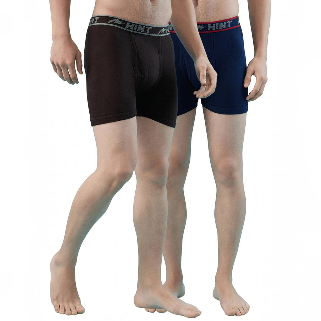 City Center men's premium cotton stretch long trunks in black and navy blue with elasticated logo waistbands