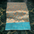 City Center Muniya Paithani pure silk saree in gold with turquoise blue geometric zari border and parrot motifs