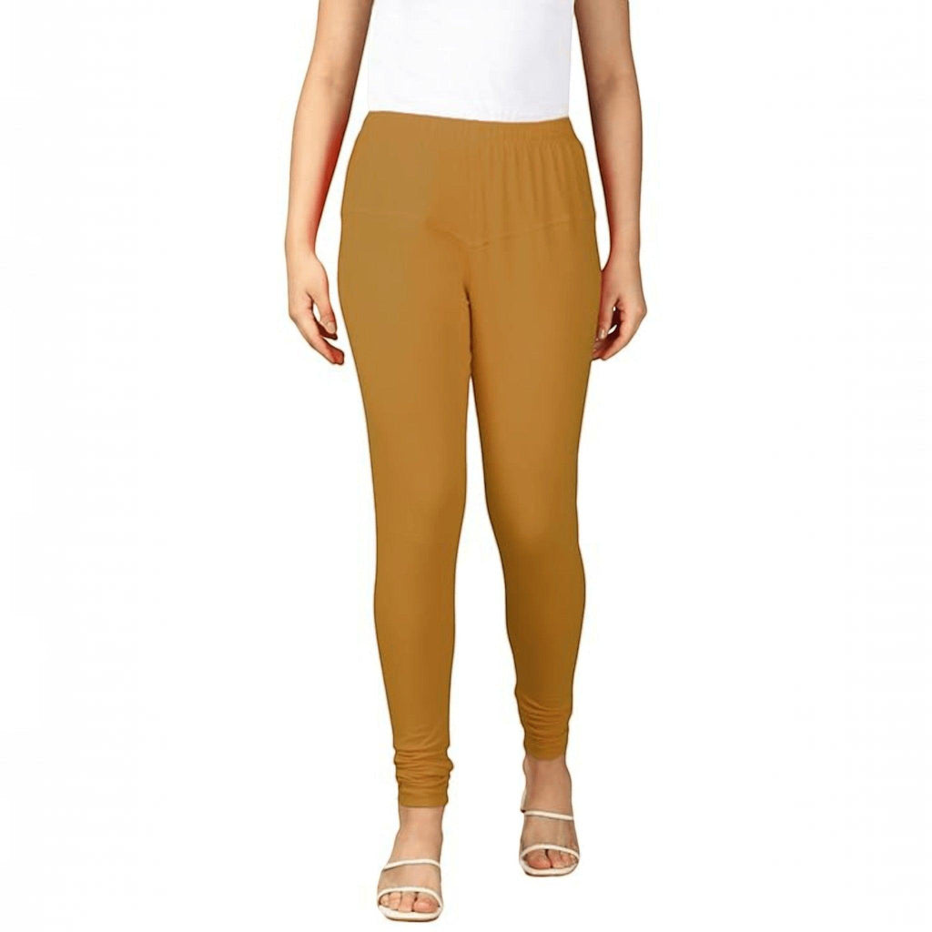 City Center mustard yellow cotton lycra churidar leggings for women with a comfortable pull-on fit.