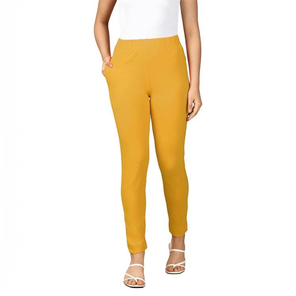 City Center PYNK by Lux Cozi mustard yellow cotton lycra kurtipant with side pocket and elasticated waistband