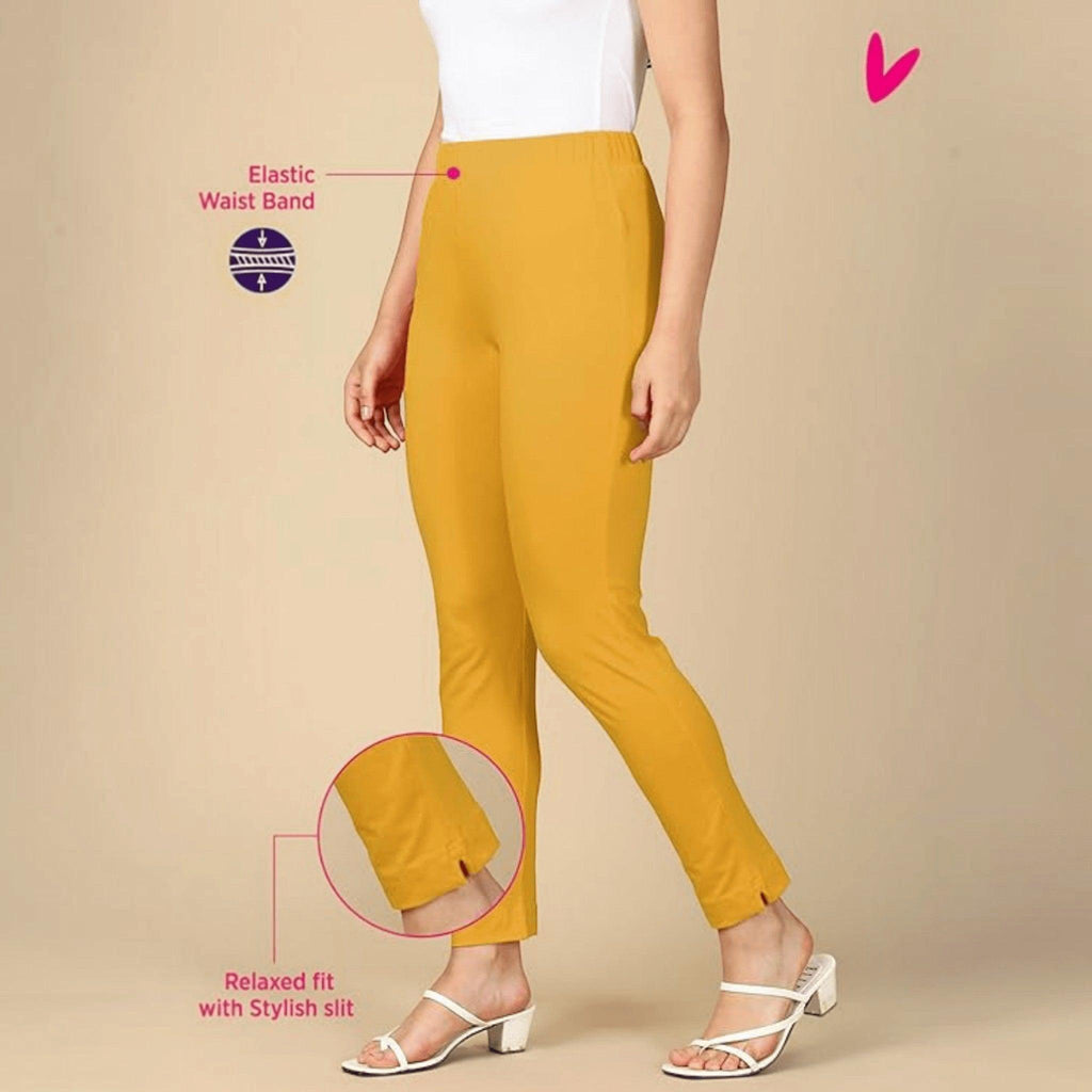 City Center PYNK by Lux Cozi mustard yellow cotton lycra kurtipant with elasticated waistband and side slit detail