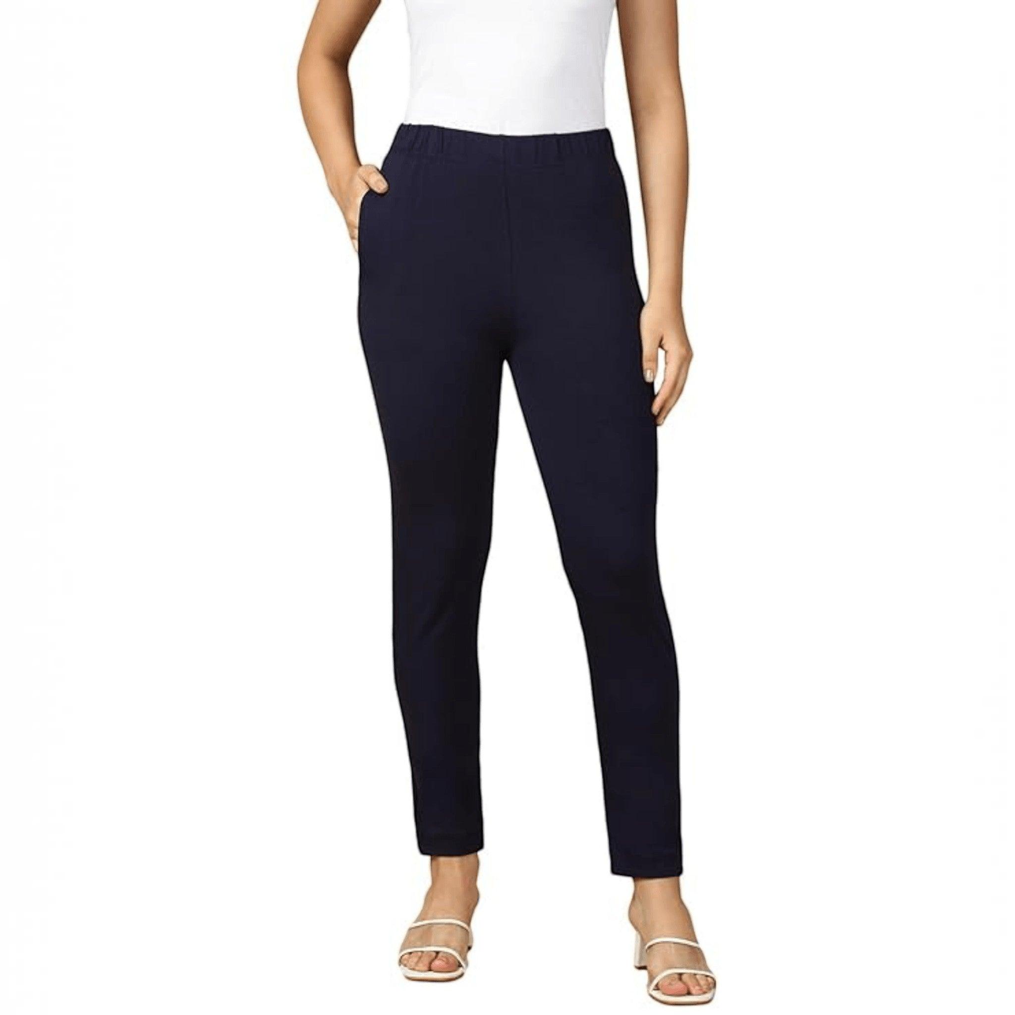 City Center PYNK by Lux Cozi navy blue cotton lycra kurtipant with side pocket and elasticated waistband